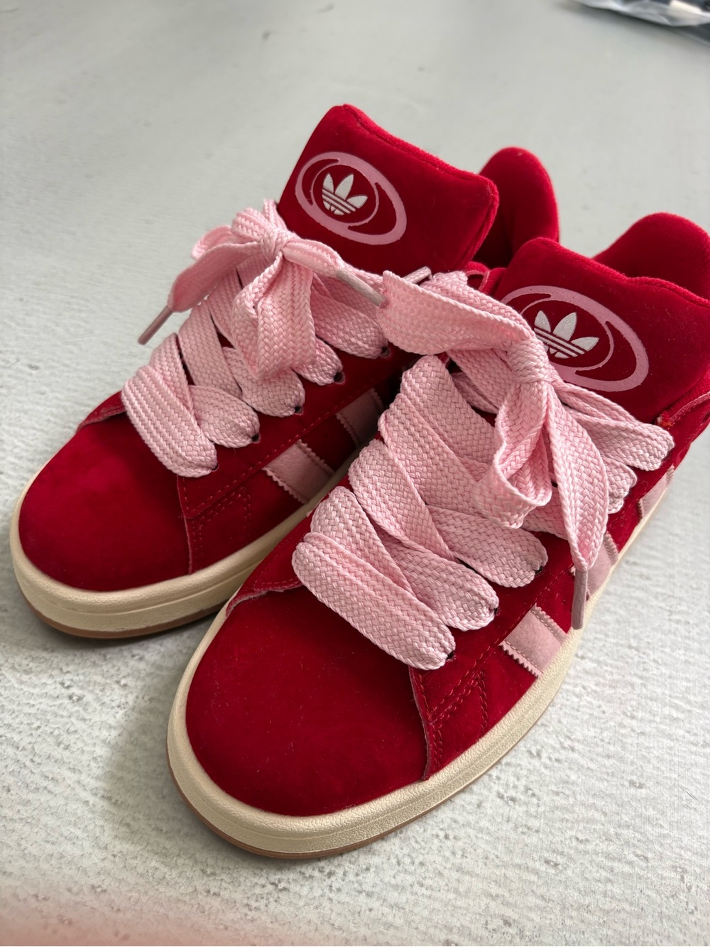 NWOT adidas Women's Red Suede Sneakers with Pink Laces